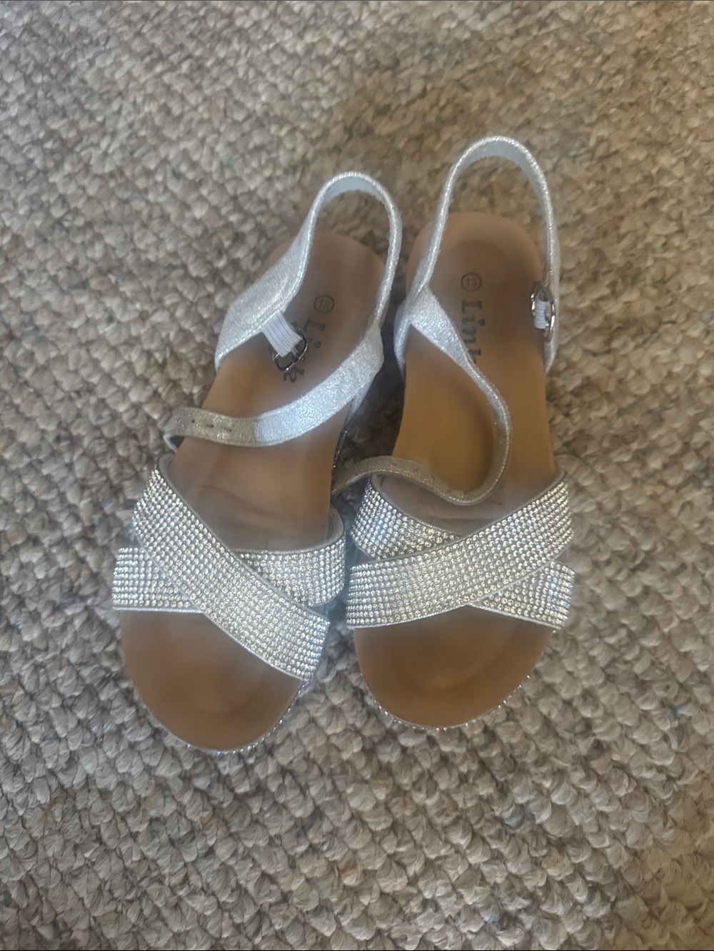 Link Silver Rhinestone Crisscross Slingback Sandals - kids